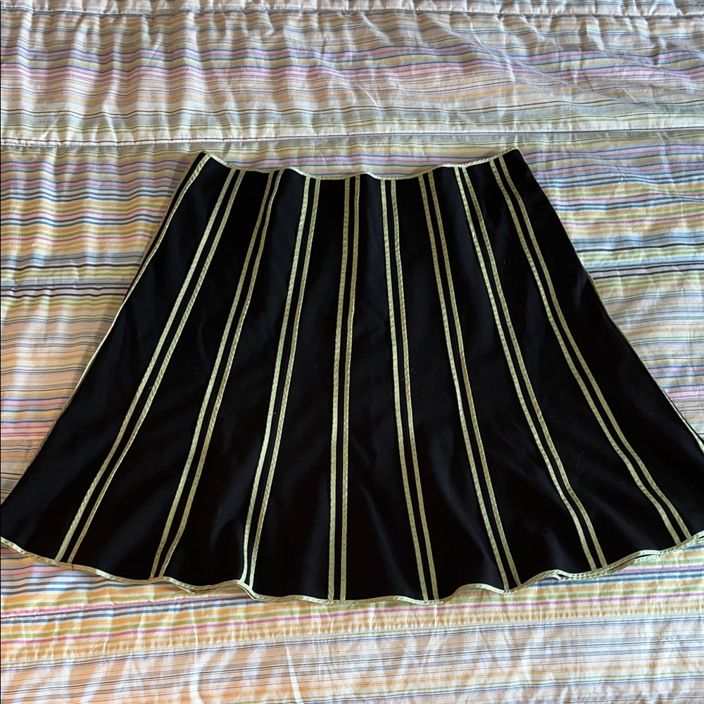 INC International Concepts Black A-line Skirt with Green Stripes 14